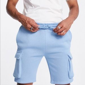 Topman Baby Blue Jersey Cargo Shorts